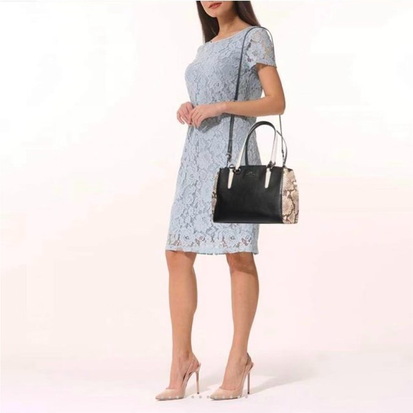 Coach Handbags - Coach Christie Carryall Black Beige Leather Snake Embossed Satchel Bag